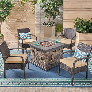 Patio Fire Pit Set, 4-Seater with Club Chairs - Artificial Waterfalls